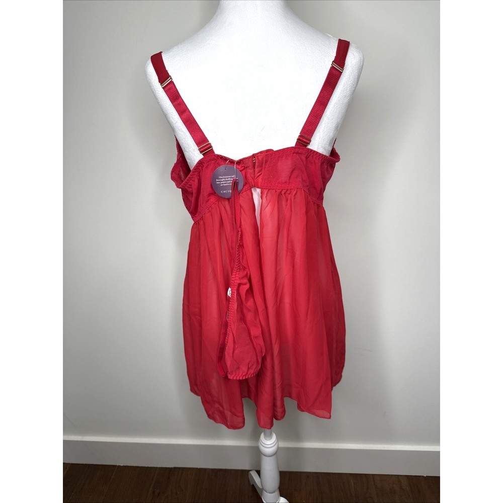 Cacique Lingerie Set 42DDD Red Sexy Baby Doll Nightie Gown G String‎ Plus NEW - Picture 2 of 13